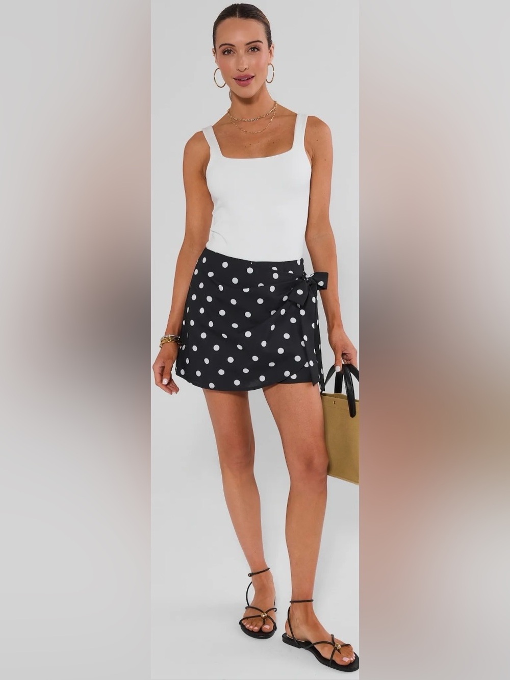 Summersalt Black And White Polka Dot Wrap Tie Mini Skirt S